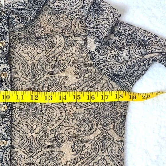Perseption Concept Womens Semi Sheer Button Down Blouse Top Size Large Tan Black - Picture 13 of 16